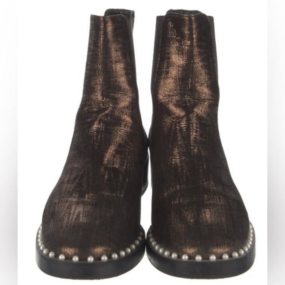 Stuart Weitzman Studded Bronze Ankle Boots Size 7 - Picture 3 of 8